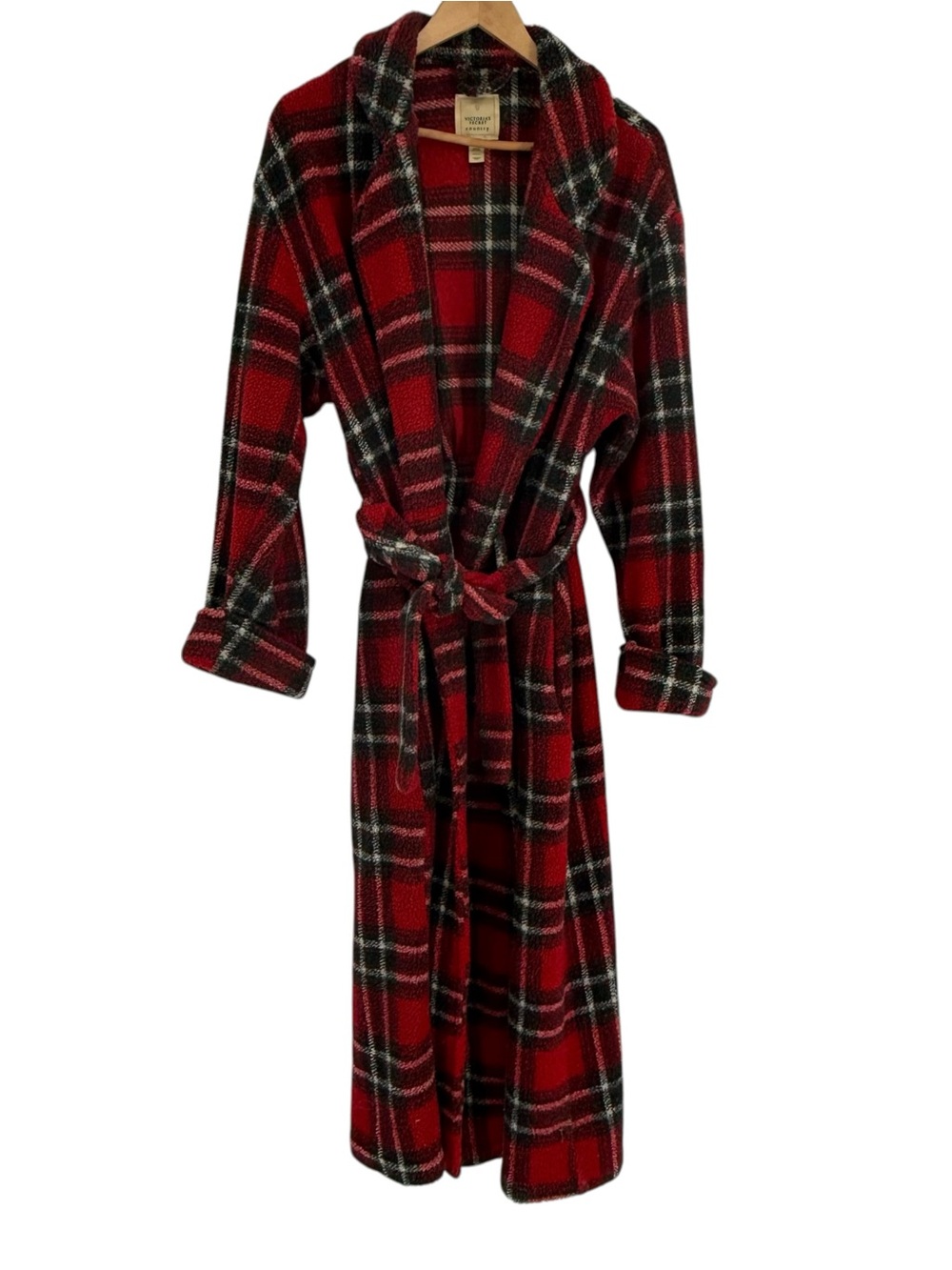 Victoria's Secret Country Robe Womens Size M/L Red Plaid Plush Vintage Belted